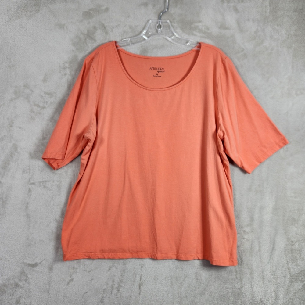 Attitudes by Renee Top Womens XL Candy Coral Washed Cotton Ballet Neck‎ A685806